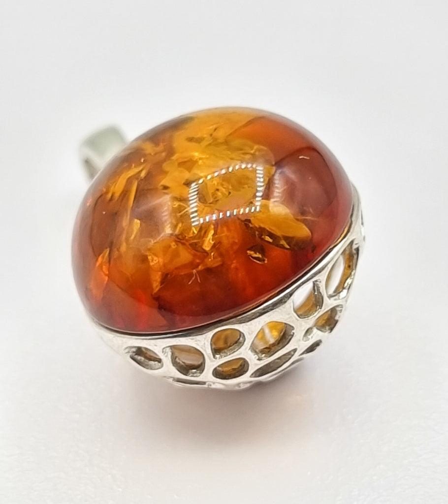 Natural Baltic Amber Ring with Sterling Silver. Cognac Amber Stone